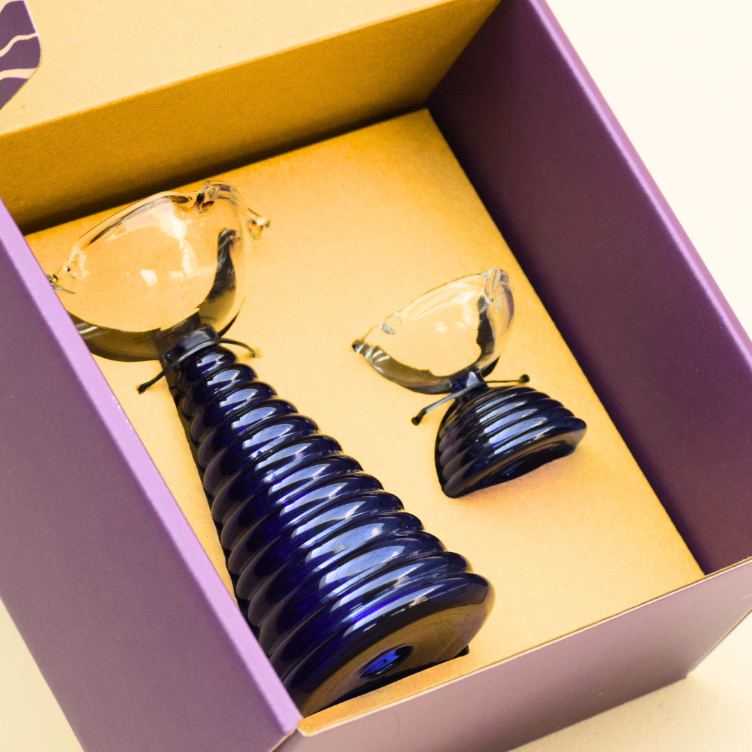 Tall Glass Diya Blue