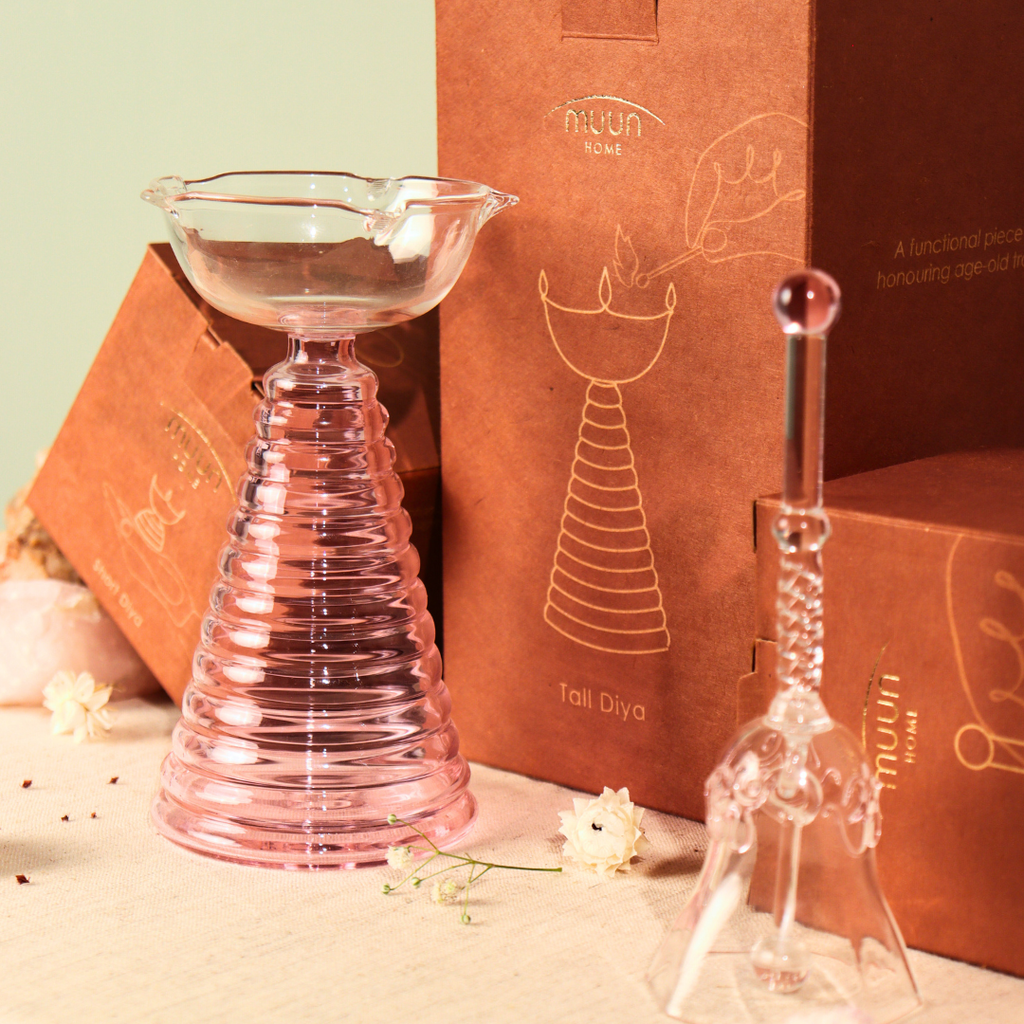 Tall Glass Diya Pink