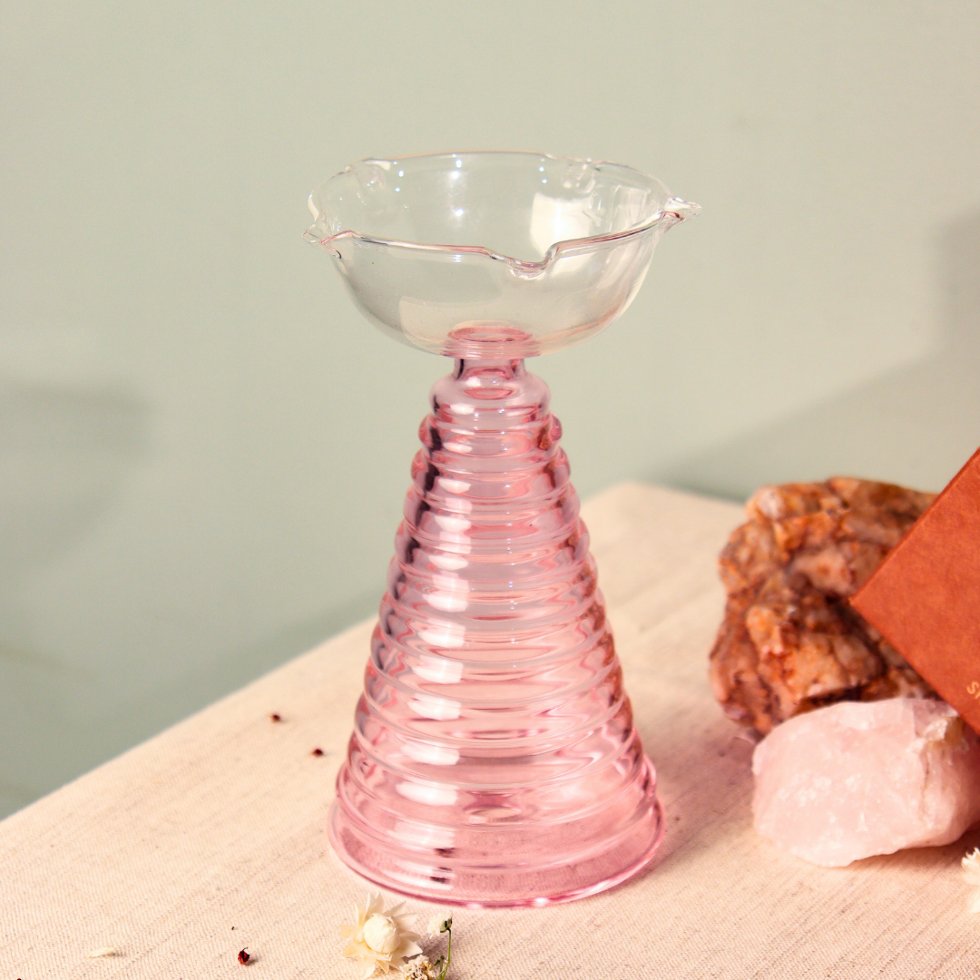 Tall Glass Diya Pink