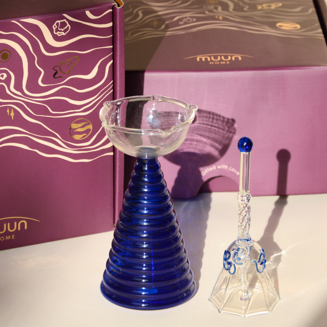 Tall Glass Diya Blue