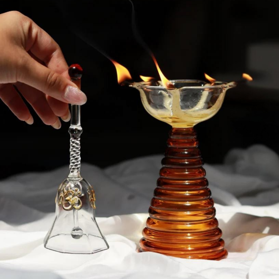Tall Glass Diya Amber