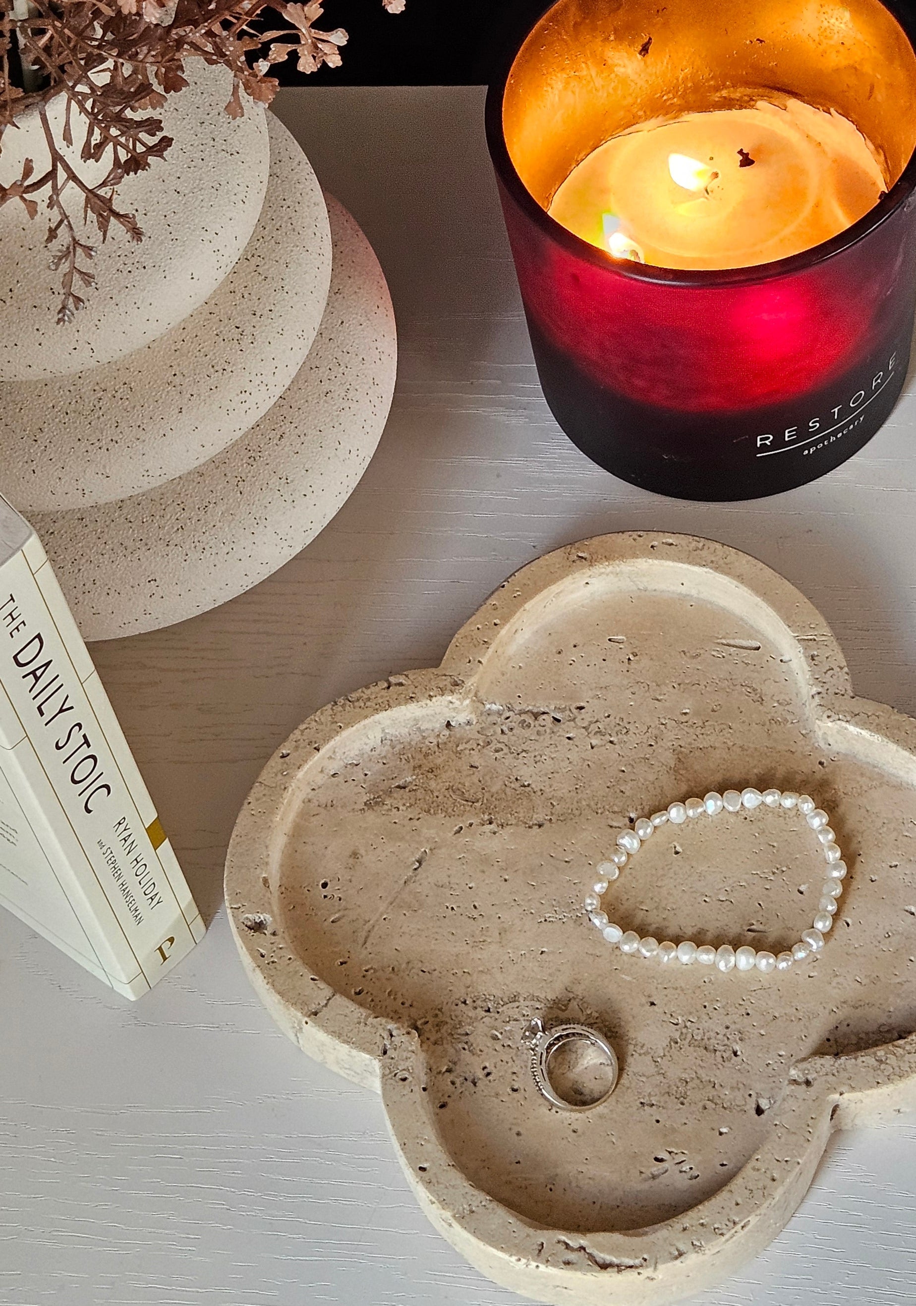 Beige Travertine Ring Dish Jewelry Tray
