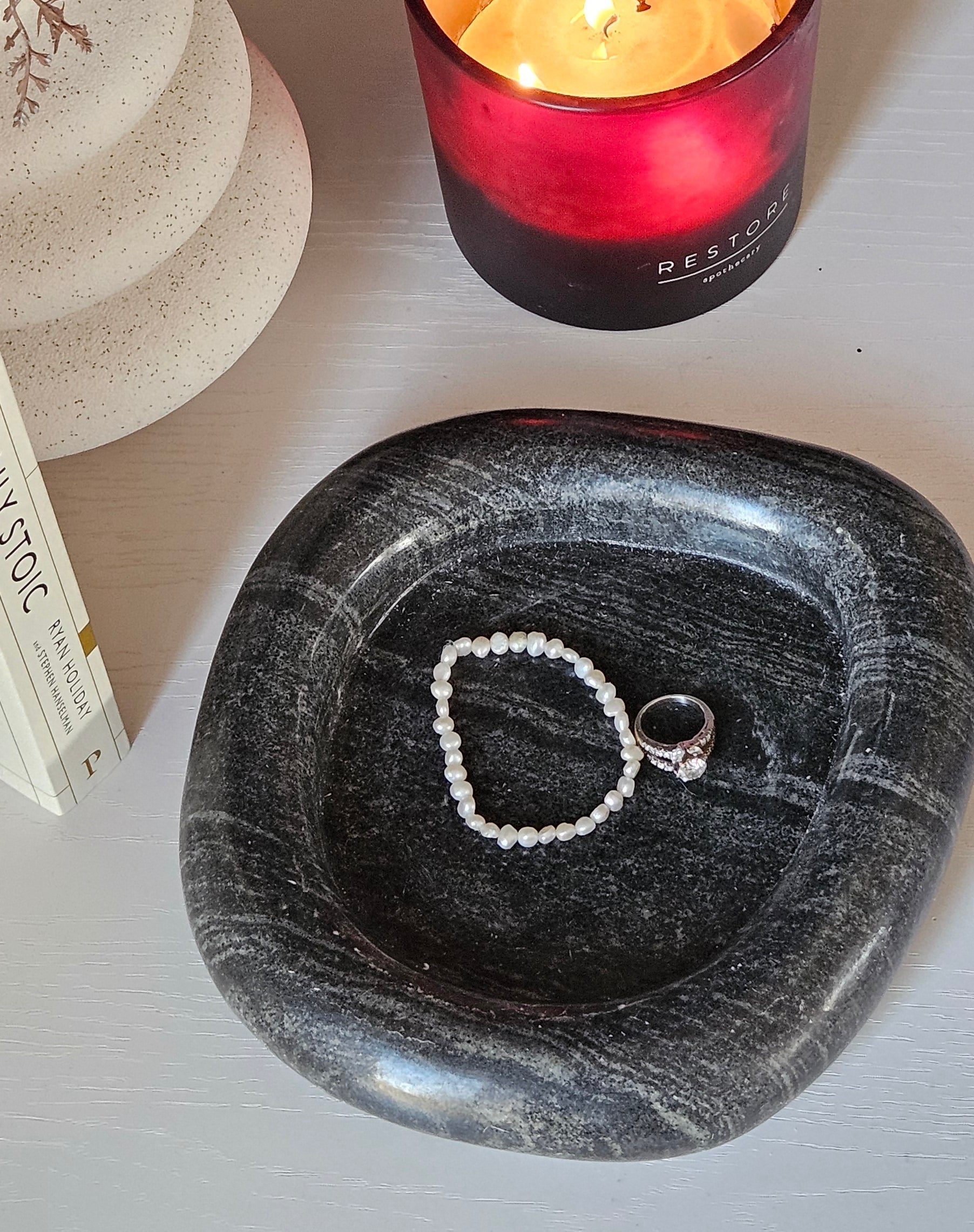 Small Black Natural Marble Jewelry Trinket Tray