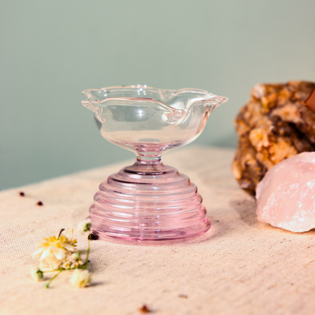 Short Glass Diya Pink