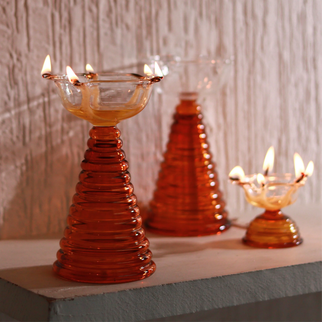 Short Glass Diya Pink