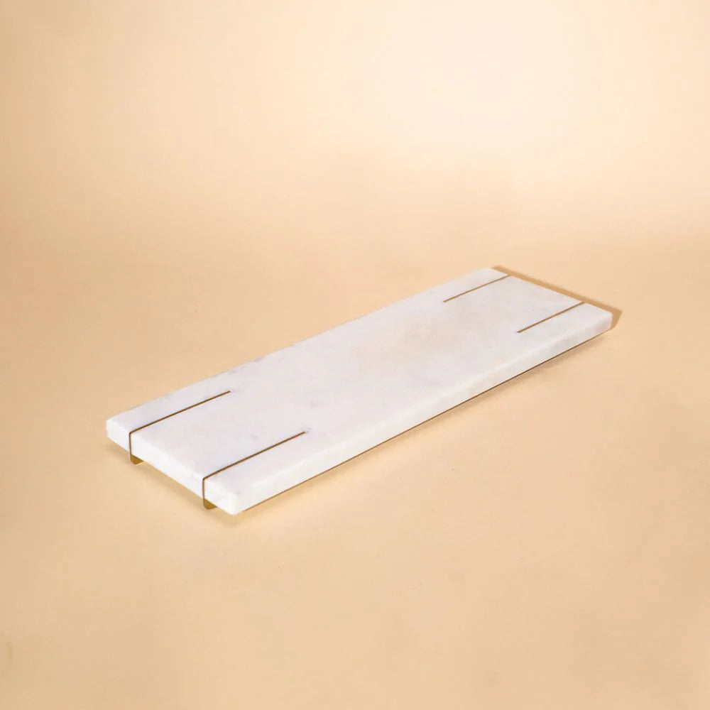 White Marble Tray With Gold Base